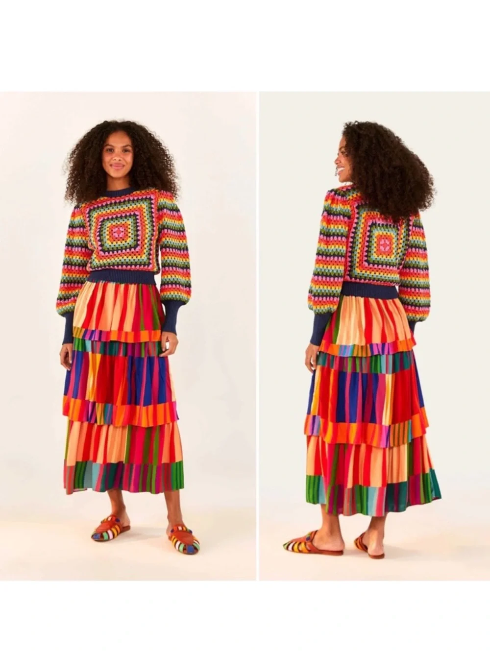 FARM Rio Multicolor Crochet Square Sweater - Picture 1 of 7